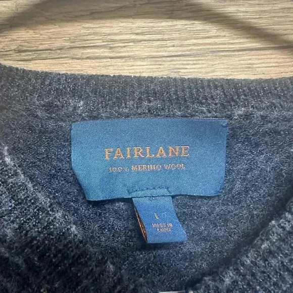 Fairlane 100% Merino Wool Blue V-Neck Sweater Mens Size Large - Picture 3 of 3